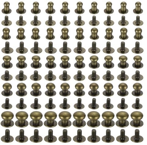 sourcing map 4/5/6/7/8mm Ball Head Stud Rivets Screw Back, 50Pack Round Head Button Nipple Rivet for DIY Leather Craft Handbag Belt, Bronze Tone