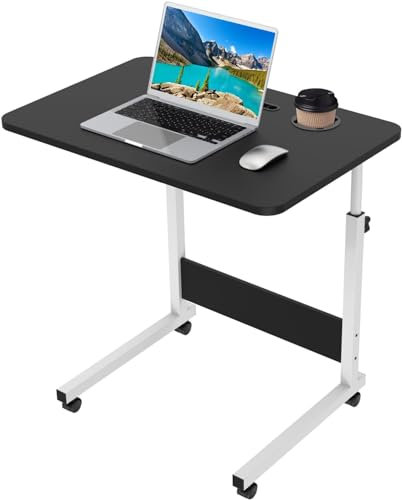 PIPIPOXER 60x40cm Mesa de Ordenador portátil Escritorio Regulable en Altura con Ruedas giratorias Escritorio de Ordenador Escritorio móvil en el Suelo de rotación para el (A-Negro, 60x40cm)