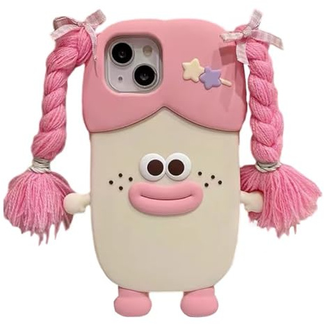 QoKcoahn Case for iPhone 13 Pro Max,Cute 3D Kawaii Phone Cases Funny Braided Sausage Mouth Girl Pink Cartoon Cover with Keychain Soft Silicone Gel Drop Protection Case Women for iPhone 13 Pro Max