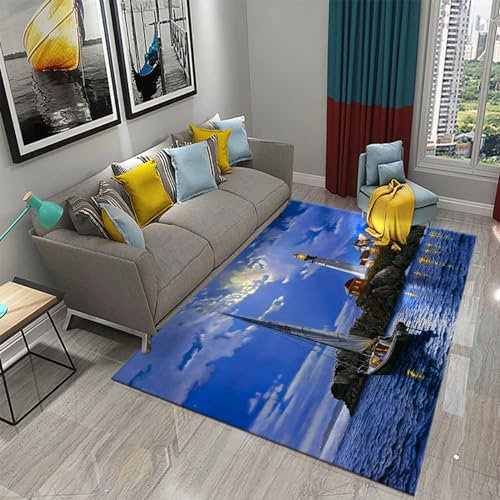 Morbido Flanella Area Giochi Tappeto Stampa 3D Soggiorno Tappetino Antiscivolo Decorazione Della Casa Soggiorno Grande Tappeto Paesaggio Di Vista Sul Mare Al Tramonto Della Barca A Vela Della -8M5V-Y5