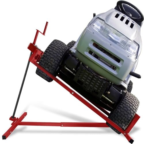 FIVMEN Sollevatore per trattorini tosaerba, dispositivo di sollevamento max 400 kg, inclinazione regolabile 45°, aiuto per la pulizia tosaerba, rosso