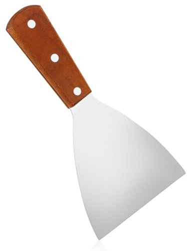 NQEUEPN Grattoir à Gril, Acier Inoxydable Grattoir à Bord Incliné pour Gril avec Manche en Bois Outil de Grattoir pour Gril Multi-Usages Spatule pour Service Alimentaire Barbecue Cuisine Nettoyage