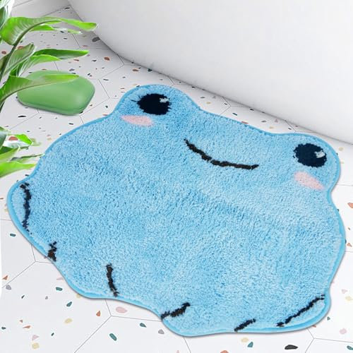 NIGOWAYS Badezimmerteppich, weicher Frosch-Badteppich, saugfähige, rutschfeste Badematte, maschinenwaschbar, niedlicher Badteppich für Badezimmer, Dusche, Heimdekoration (Blau, 50,8 x 55,9 cm)