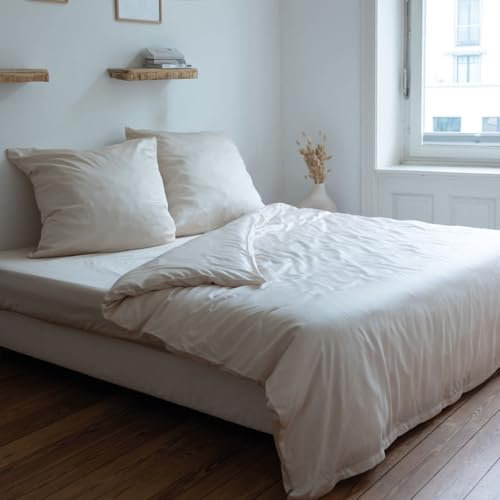 AGA.PIE Bambus Lyocell Bettwäsche-Set 200x200 + 2X 80x80 cm - Creme-Weiß, 100% Bio Oeko-Tex 100, für Allergiker, Antibakteriell, Ganzjahres-Bettwäsche, Atmungsaktiv, Geruchshemmend, Besonders sanft