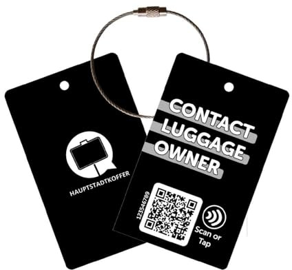 Hauptstadtkoffer - Digitaler Gepäckanhänger, Koffertag, Luggage Tag, Anonymer QR-Code für sicheres Reisen sowie sofortige Erreichbarkeit ohne App, Schwarz, 3 Stück