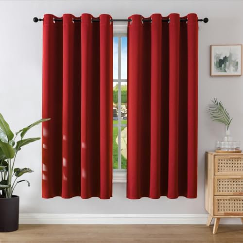 Joydeco Blickdichte Vorhänge mit Ösen Gardinen 2er Set, Verdunkelungsvorhang Thermovorhang Hitzeschutz, Ösenvorhang für Schlafzimmer Wohnzimmer (2xH158xB106,Rot)