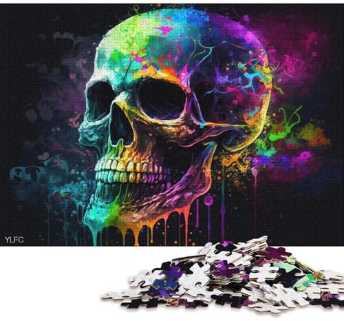 Puzzle Bunter Totenkopf 1000 Teile Puzzle für Erwachsene Holzpuzzle für Erwachsene und Kinder ab 12 Jahren Lernspiele für zu Hause DIY-Spielzeug (Größe 75 * 50 cm)