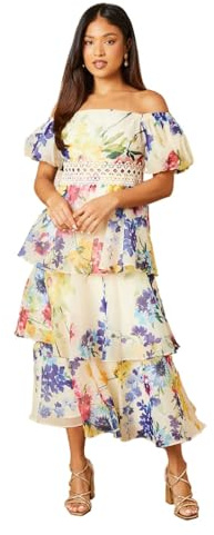 Oasis Petite Organza Floral Bardot Midaxi Dress, 10, Multi