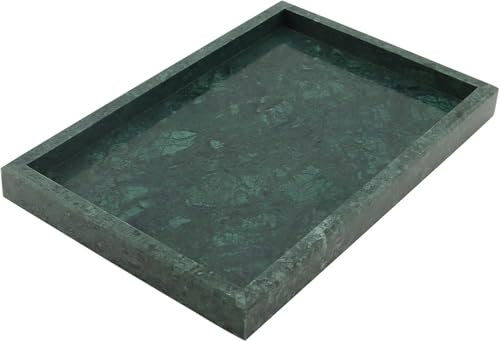 30x20x3cm Natural Marble Stone Tray, Green Rectangle Marble Vanity Tray Organizer, 2.4KG Marble Coffee Table Serving Tray, Decorative Toilet Tank Storage Tray Bath Tray for Bathroom,Vanity,Sink