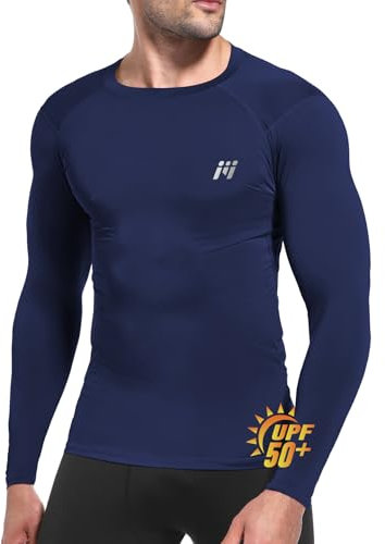MEETWEE Men UPF50+ Long Sleeve Rash Guard Vest, Compression Shirt Base Skin Layer UV Top Swim Shirt Sun Protection Watersport Surfing Fishing Navyblue
