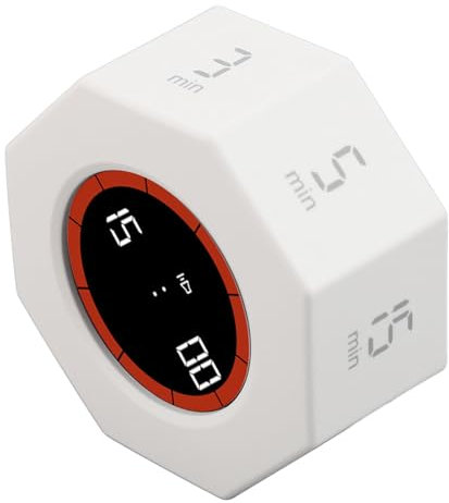 Pomodoro Timer, Digital Schwerkraft Flip Timer Cube Würfel Productivity Timer Countdown Timer mit G-Sensor für Aufgaben Arbeit Arbeitszimmer Küche 1/3/5/15/30/60/90 Minuten (White)