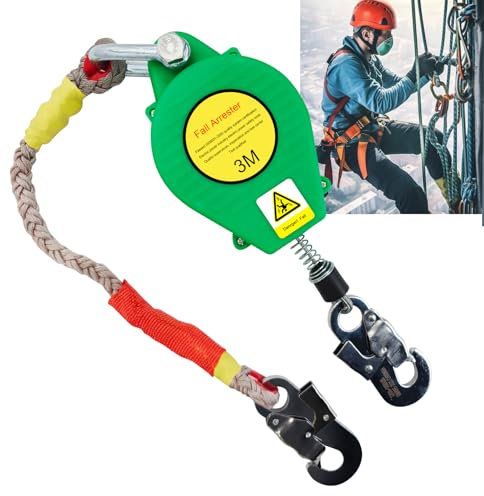 YAOYAOO Hohensicherungsgerät 3-20m, Absturzsicherung Sicherheitsgurt Dachdecker, Fallschutz mit Selbstsicherndem Haken, Auffanggerät Mit Flammhemmendes Seil, Tragkraft: 150kg (Green, 3m)