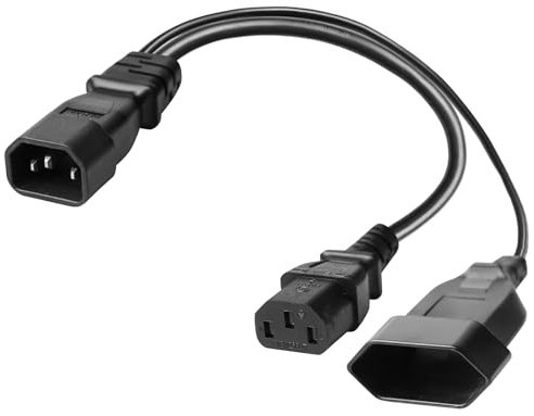 GAOUTO Y-Splitter Netzsteckerkabel: C14 EIN Bis Zwei Converter In Europäischen Stecker + C13 Buchse, Für Komputer, PC, Monitor, Beleuchtung, Haushaltsgeräte (30cm)