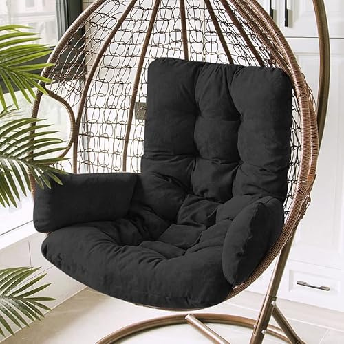 Swing Egg Chair Cushion Replacement - Corduroy Thicken Oversized Seat Pad for Hanging Basket Chairs, Removable Washable Hammock Wicker Swing Sofa Pad for Patio Balcony Bedroom (Black,50x125cm)