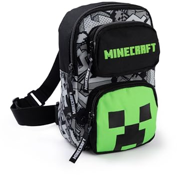 Minecraft Creeper Body Bag in Schwarz | Verstellbarer Schultergurt mit Reißverschluss | Spielthema persönliche Gegenstände Aufbewahrung Merchandise für junge Gamer