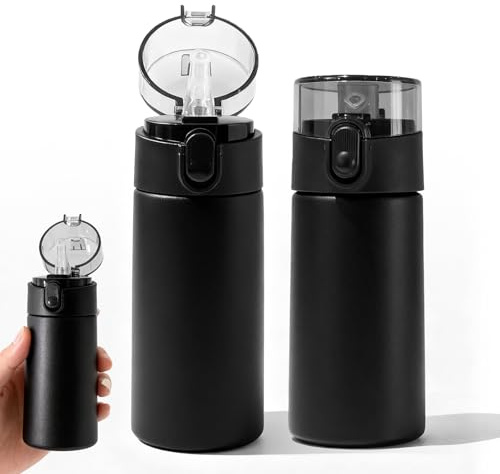 Lot de 2 petites bouteilles isothermes en acier inoxydable de 150 ml avec paille, compactes, anti-fuite, utilisation à une main, boissons chaudes et froides, bouteille isotherme portable pour le sport