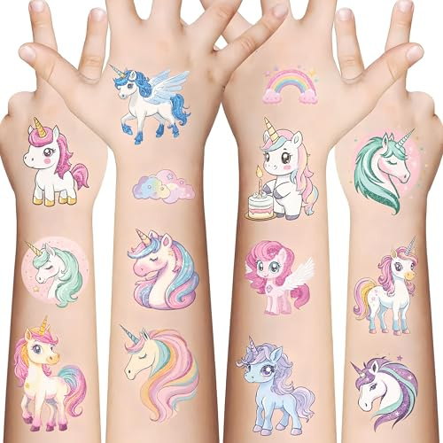 10 Sheets Glitter Temporary Tattoos for Girls – Unicorn Kids Tattoo Stickers, Waterproof Fake Tattoos for Birthday Party Favors, Party Bag Fillers & Gifts
