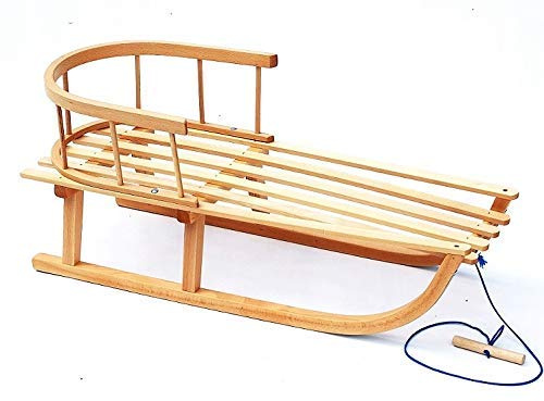 Slitta in legno per bambini con schienale e corda