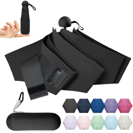 LILAC Mini Regenschirm Leicht & Kompakt, UPF 100+ UV-Schutz Taschenschirm | Für Damen, Herren & Kinder. 90cm Spannweite. Inkl. Hartschalen-Etui & Karabiner. Ideal als Kleiner Reiseschirm.