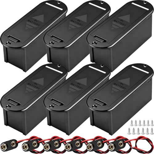 MKBKLLJY 6PCS Guitar 9V Battery Holder/Case/Boxs with Connector Cover, I Type Connector Wire Lead, Mounting Screw, for Guitar Bass Pickup (Black)