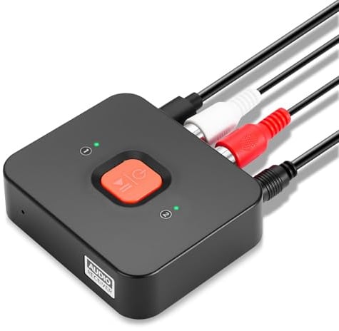 Bluetooth 6.0-Empfänger mit 3.5mm & Cinch, Bass-Modus HiFi-Audioadapter Drahtloser Empfänger für Smartphones, Tablets und Computer