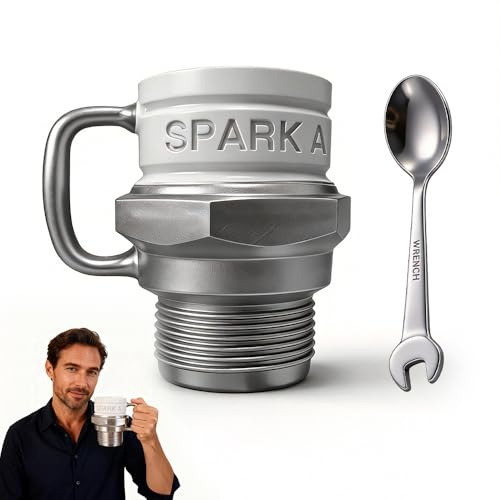 Wxeadu Spark Plug Mug, Automotive Spark Plug Coffee Mugs with Spoon, Engine Sparkplug Coffee Mug, Creative Auto-Inspired Gift, Unique Ceramic Coffee Cup for Car Lovers, for Gearheads, Collectors