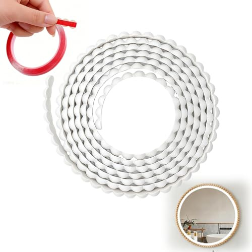 3m Wooden Beading for Window Frame Bathroom Mirror (White) | 15mm Peel and Stick Wood Beading Trim with 5m Adhesive Tape for Border Cabinet TV Wall Edge Decorativebath and Tile Edging