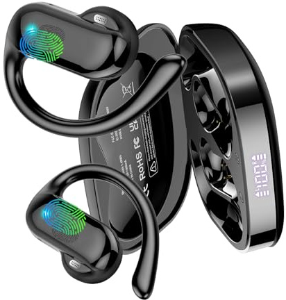 Open Ear Kopfhörer Bluetooth 5.4 HiFi Stereo, 2026 Kopfhörer Kabellos Bluetooth mit ENC Noise Cancelling Mic, 42Std Ohrhörer mit Ohrhaken,IPX7 Wasserdicht Sportkopfhörer für Laufen/Reiten Tiefschwarz