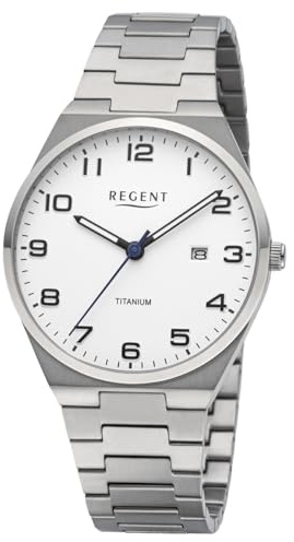 REGENT F-1614 Herrenuhr Titan 40 mm Weißes Zifferblatt Datum Titanband 5 ATM
