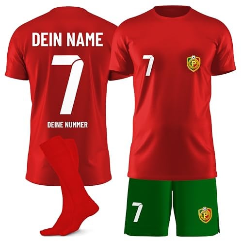 ZUMEL Personalisiertes Fußball Set Kinder Trikot Shorts Stutzen mit Name und Nummer Fußballtrikot Kinder Sportbekleidung Set