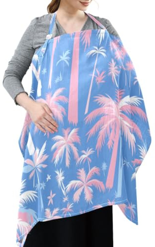 Cotton Baby Nursing Cover Palm Tree Peach Blue Watercolor | Privacy Breast Feeding Cover Breathable Shopping Cart Cover