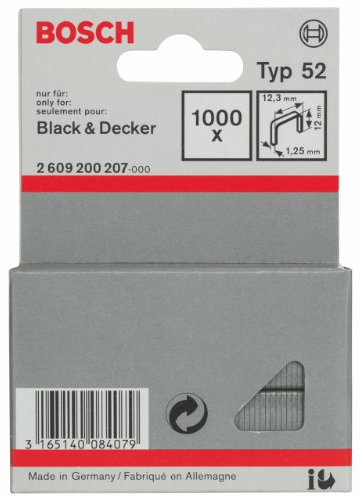 Bosch Accessories Professional 1000x Flachdrahtklammer Typ 52 (Karton, Papier, Folien, 12.3 x 1.25 x 12 mm, Zubehör Tacker)