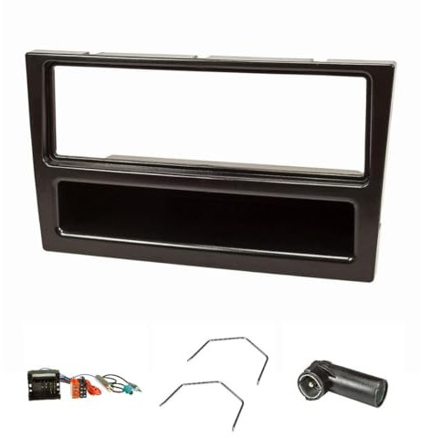 tomzz Audio 2439-063 Conjunto de panel de radio compatible con Opel Corsa C Combo Omega B Vectra C Meriva negro con Quadlock adaptador ISO Fakra adaptador de antena Phantom DIN ISO soporte de desbl...