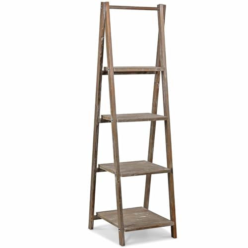 Loberon Regal Lester, Vier Ablageböden, puristisches Design, praktisches Klappregal, mit Matter Antik-Lasur, Tannenholz, braun