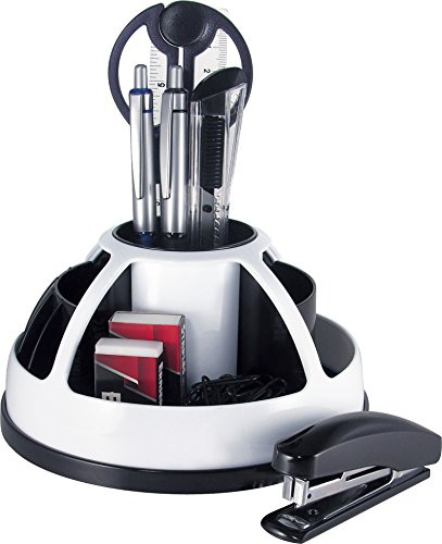 Pavo - Desk Organizor Schreibtisch-Set/Stiftehalter mit Rotation, inklusiv 9-teiligem Zubehör, weiß/schwarz, 8000173