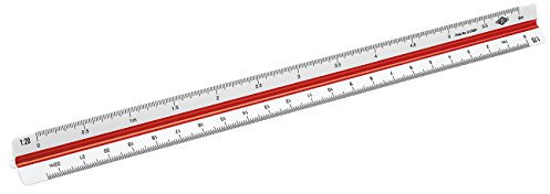 Wedo 5255001 Dreikantmaßstab (Architekt 1, aus Kunststoff, 30 cm, Skalierung 1:20, 1:25, 1:50, 1:75, 1:100, 1:125) weiß