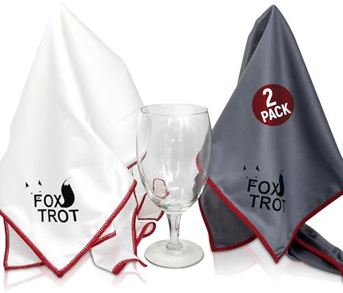 Fox Trot Living Große Mikrofaser Glas Poliertücher (2 Pack Weiß | grau) | Streak frei, fusselfreie Glanz und Klarheit für Weingläser, Stielgläser und mehr 2 Pack Cloths