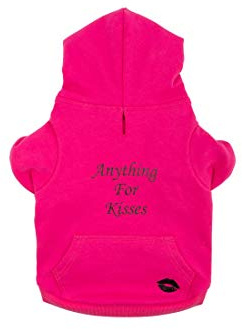 Ancol Anything for Kisses Dog Hoodie - Pink - Stylish & Warm Hooded Sweatshirt for Dogs with Slogan Design - Ideal for Cold Walks - Large Size 50cm L 52-68cm Girth