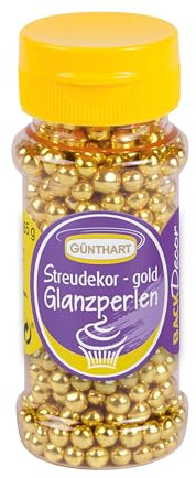 Günthart BackDecor Glanzperlen Gold Streudekor Sprinkle Streusel, Gold Schokolade Kugeln, weicher Kern und Umhüllung, 1er Pack (1 x 65 g)