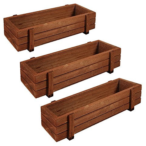 3pcs Pot de Succulent Rustiques, Multifonctionnel Pots en Bois Pots de Fleurs carrés en Plastique avec Plateaux carrés pour Fleurs et Plantes succulentes