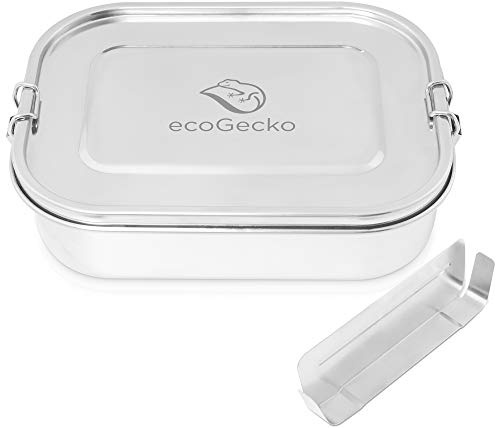 ecoGecko® Premium Brotdose aus Edelstahl | das Original | auslaufsicher & dicht | Die hochwertige Lunchbox für Kinder und Erwachsene | 1400ml Fassungsvermögen | inkl. herausnehmbarer Trennwand