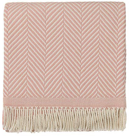 URBANARA Decke Salla – 130cm x 170cm, Rouge/Creme, 100% Schurwolle – Kuscheldecke, Sofadecke, Wolldecke