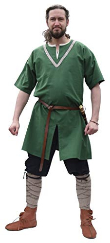 Battle-Merchant Mittelalter Tunika Ailrik mit Bordüre, Herren | Mittelalter Hemd, Baumwolle, für Reenactment, LARP & Fantasy Cosplay