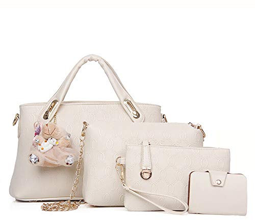 Sipobuy Frauen 4Pcs Top Griff Satchel Hobo PU Leder Handtasche Set Large Tote + Geldbörse + Umhängetasche + Kartenhalter Braun, Beige