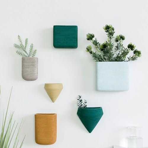 Mural Pot de Fleurs à Suspendre Résine Géométrie Lot de 6,D'intérieur Murale Décoration Verticaux Vase Planteur de Succulente Cactus Aloès Herbe Orchidée Jardinière Décor pour Jardin Fenêtre Porche