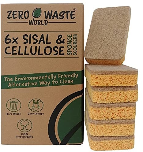 ZERO WASTE WORLD Natural sponge -eco friendly washing up sponges, natural cleaning products for home,non scratch 100% biodegradable (cellulose sisal)