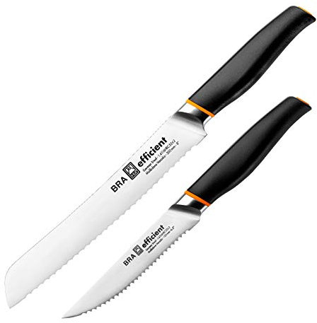 Juego de 2 Cuchillos Profesionales Bra Efficient en Acero Aleman Molibdeno Vanadio. Gama Pan&Tomate