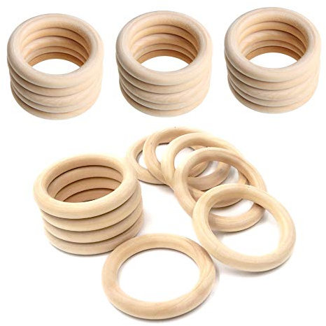 Zasiene Holzringe zum Basteln 50 Stücke Vorhangringe Holz für Natürliches Wood Basteln Holzringe Anhänger Anschlüsse,50mm