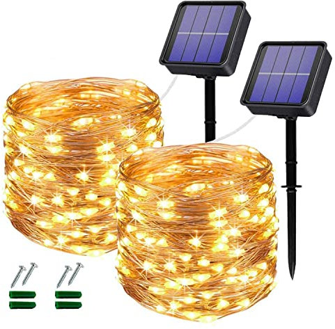 Luces Solares LED Exterior Jardin, 2 Pack Guirnaldas Luces Exterior Solar 240LED 24M Impermeables Cadena de Luces Decoracion para Jardín, Dormitorio, Muebles, Patio, Terraza, Balcón, Fiestas, Bodas