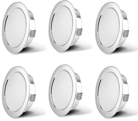 KYOTECH 6er Set LED Möbelleuchte 230V, 3.5W LED IP44 G4 15mm Flache Möbel Einbaustrahler, 3000K Warmweiß, Küchenhaube Leuchte, Badleuchte Einbauspot, Küchenhaubenleuchten(Chrom)